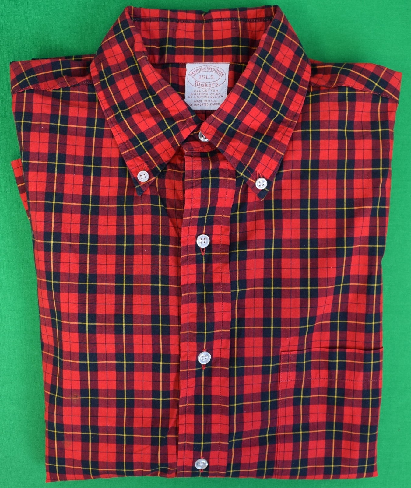 Brooks Brothers Red Tartan Plaid Broadcloth L/S B/D Sport Shirt Sz 15 L.S.