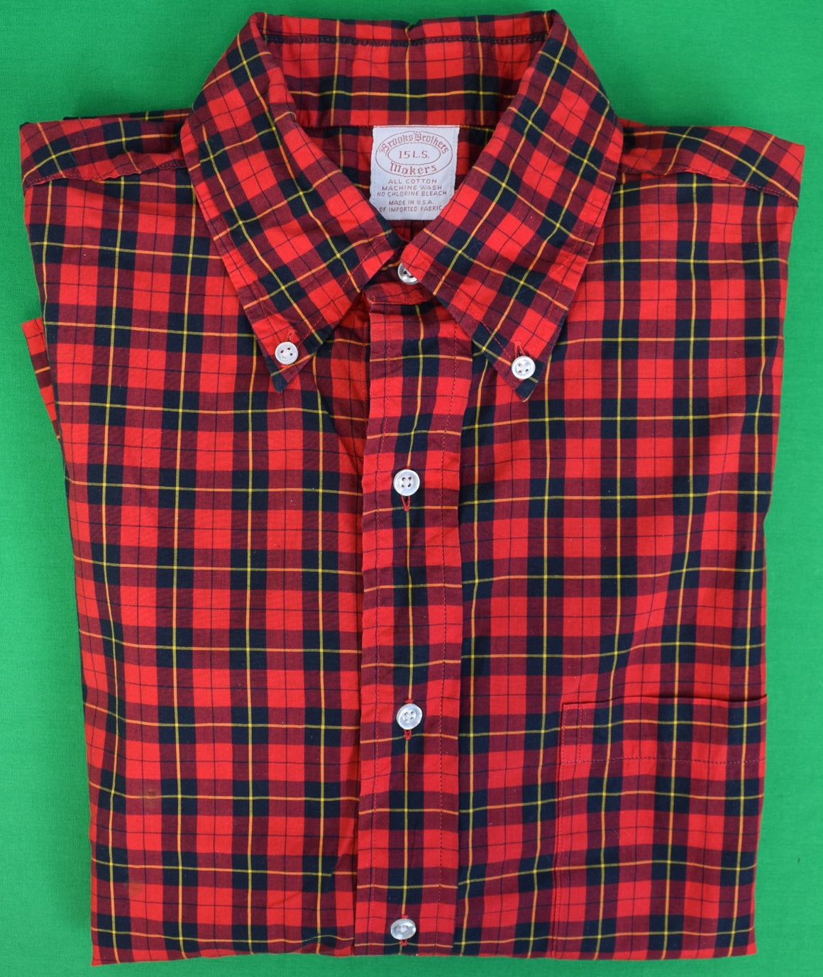 Brooks Brothers Red Tartan Plaid Broadcloth L/S B/D Sport Shirt Sz 15 L.S.