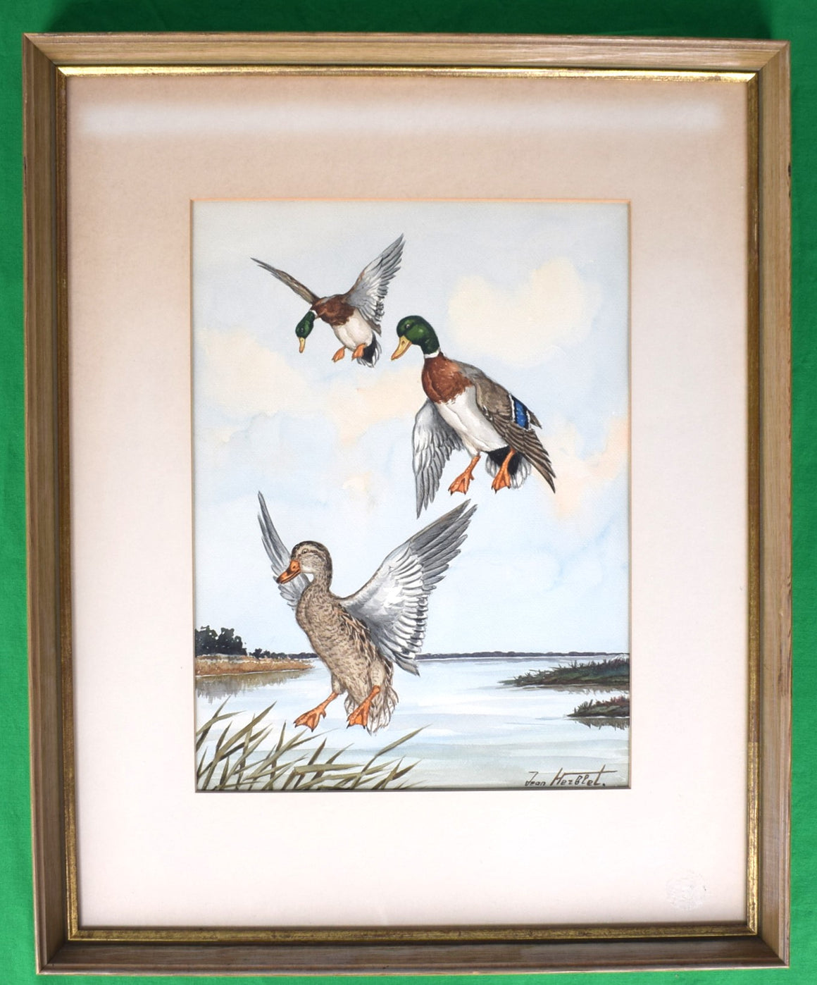 "3 Ducks in Flight" Watercolour by Jean Herblet Ex- C.Z. Guest Collection