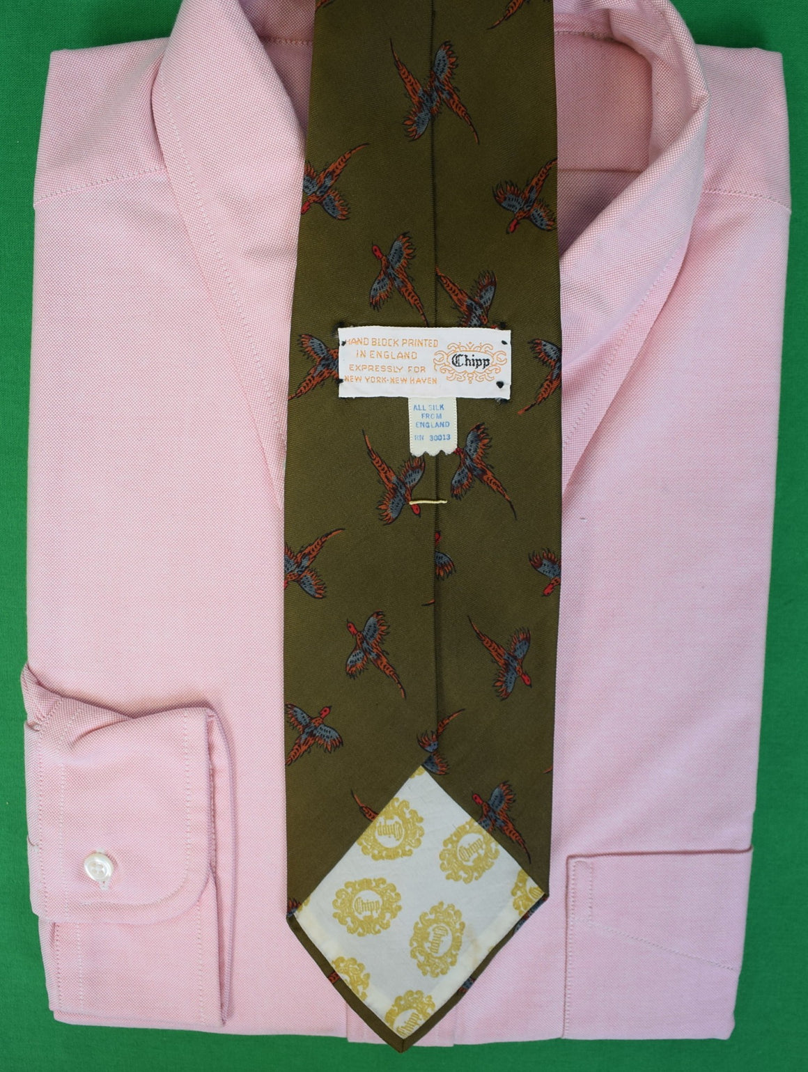 Chipp Olive English Silk w/ Pheasant Hunt Print Club Tie