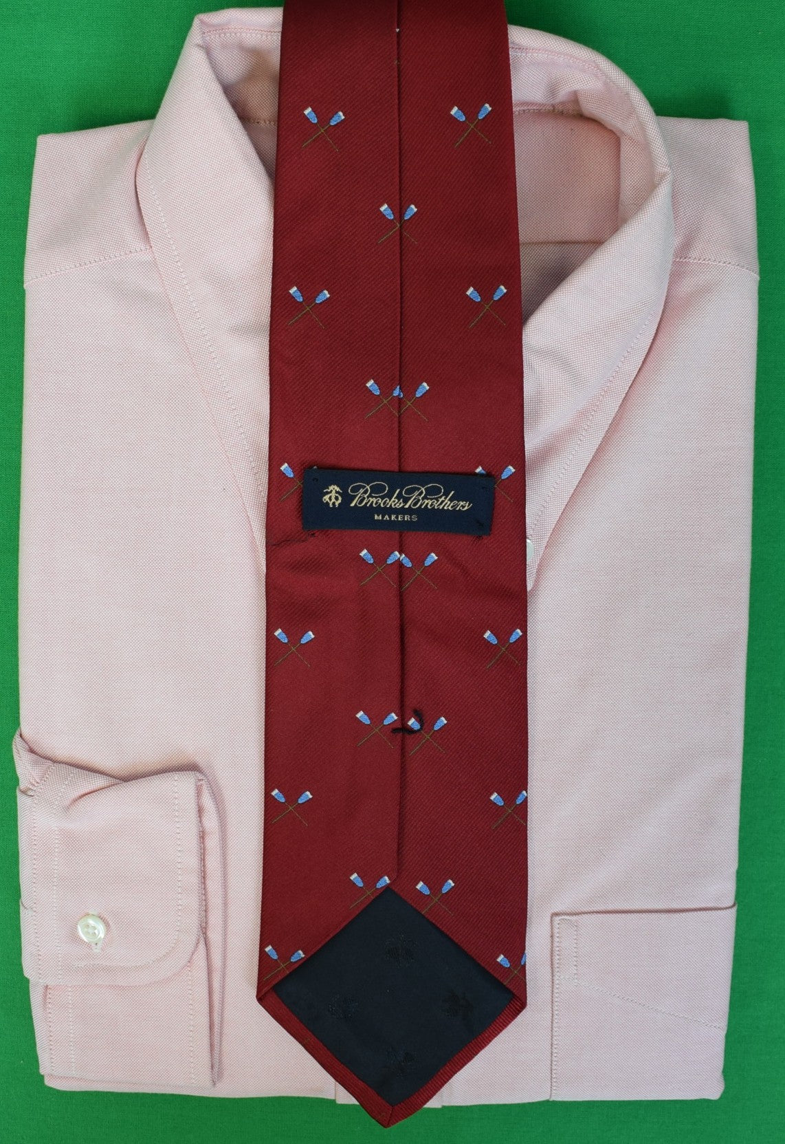 Brooks Brothers Red English Silk Club Tie w/ X'd Crew Oars