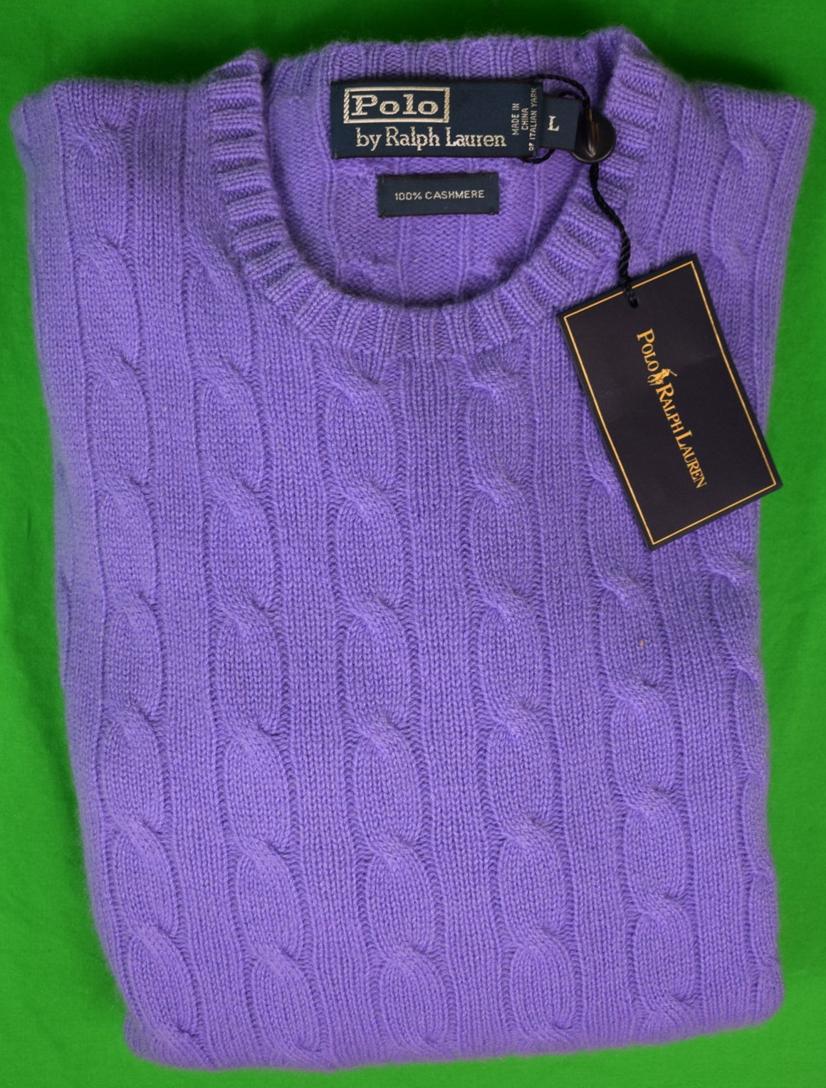 Polo Ralph Lauren Purple Cashmere Cable Crewneck Sweater Sz L (New w/ PRL Tag)