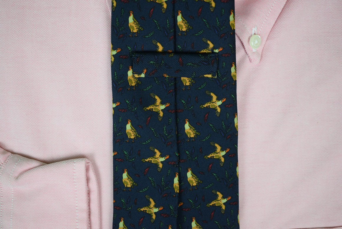 "Holland & Holland x Drakes English Navy Silk Gamebird Print Tie"
