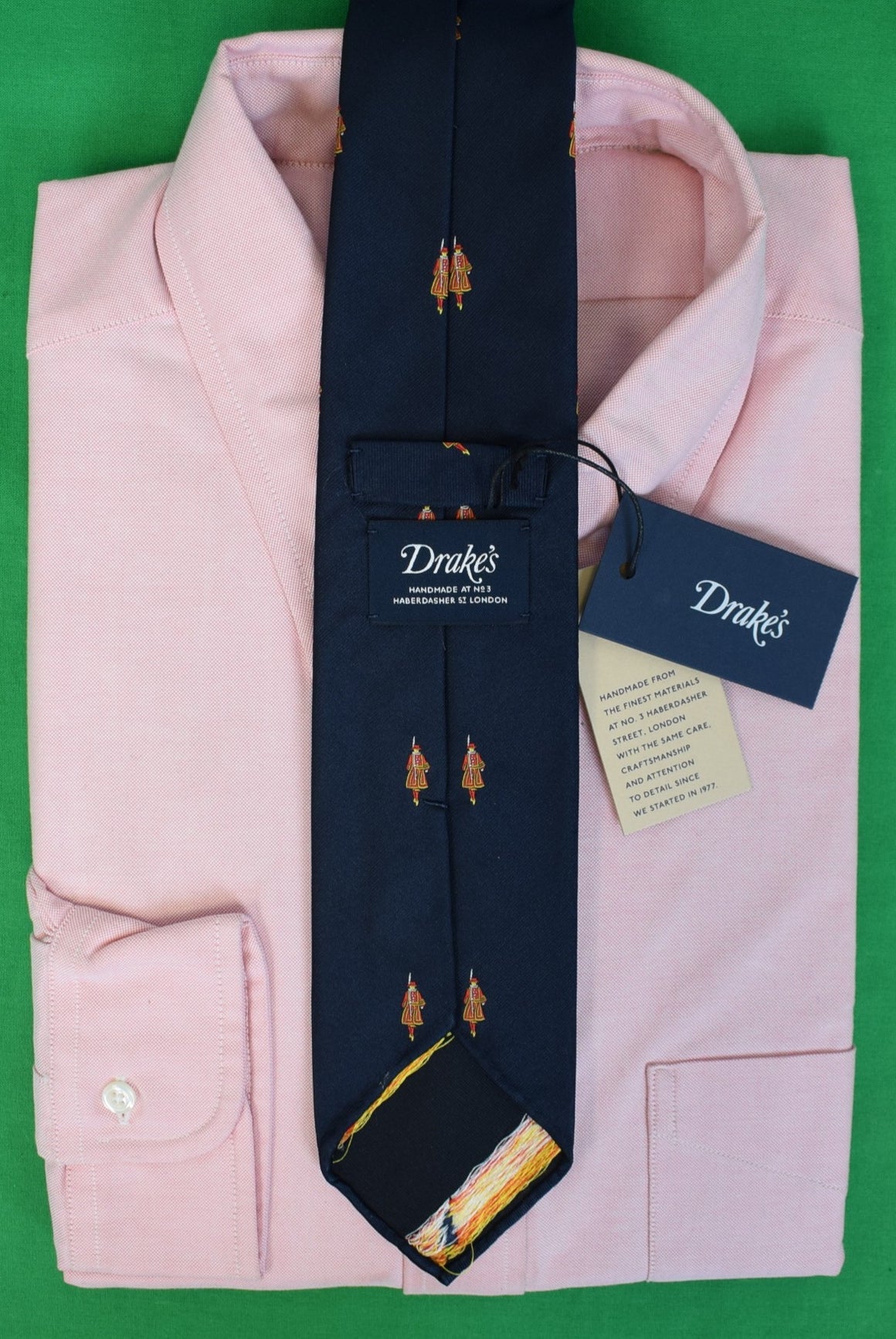 "Drake's London English Navy Silk Club Tie w/ Yeoman Of The Guard Print" (NWT)