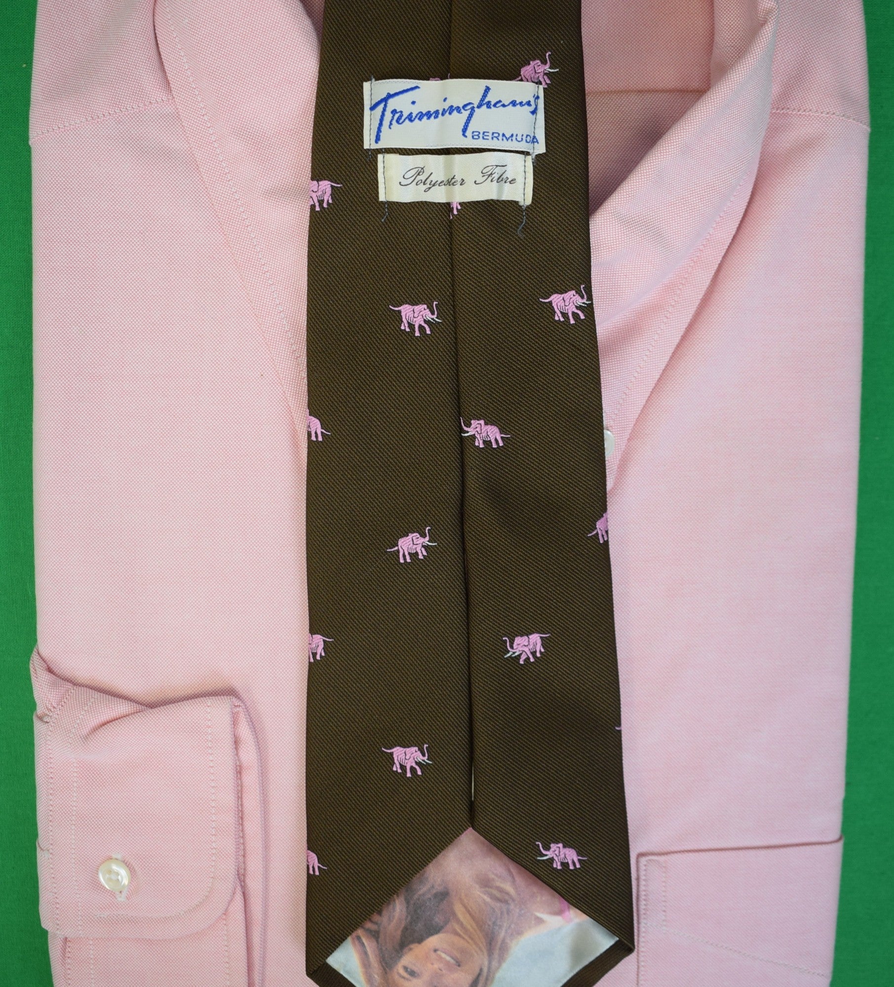 Trimingham's Bermuda Brown w/ Pink Elephant Peek-a-Boo Club Tie