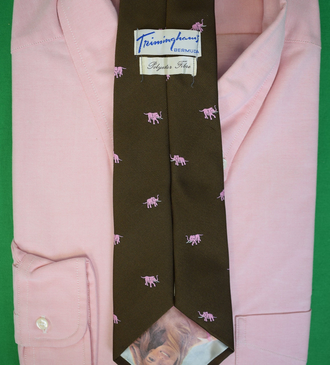 Trimingham's Bermuda Brown w/ Pink Elephant Peek-a-Boo Club Tie