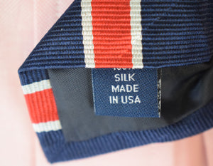 "J. Press Navy/ Red Silver Repp Stripe Silk Tie" (SOLD)