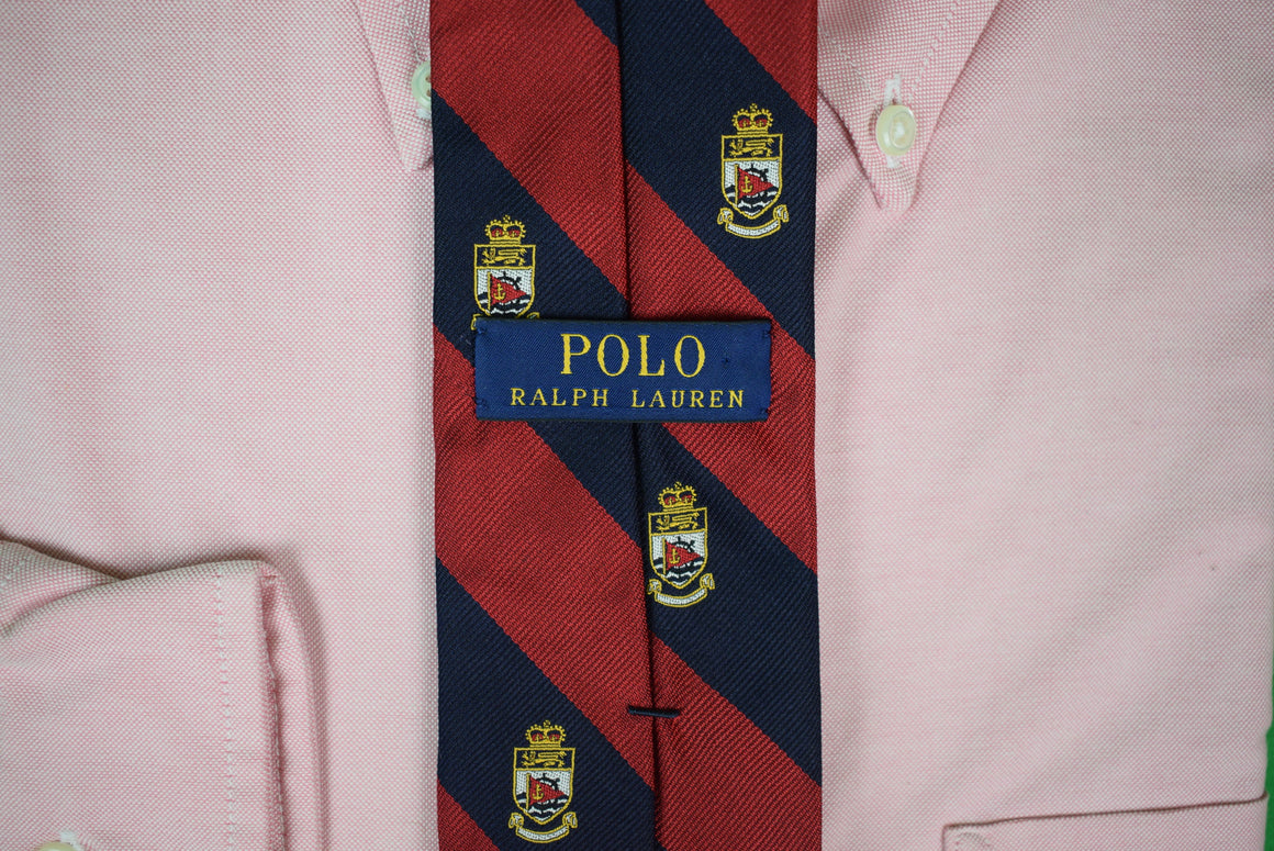 Polo Ralph Lauren Red/ Navy Club Stripe w/ Crest Italian Silk Tie