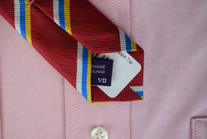 "The Andover Shop x Seaward & Stearn Red w/ Gold/ Blue/ Silver Repp Stripe English Silk Tie" (NWT) (SOLD)