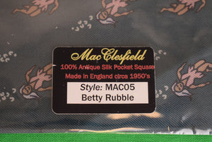 "Macclesfield Antique English Teal Silk w/ Cave Woman c1950s Pocket Square"