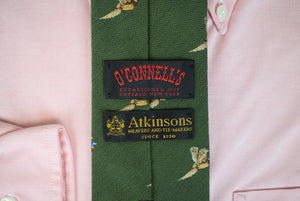 O'Connell's x Atkinsons Olive Wool/ Silk Herringbone/ Pheasant Print Tie