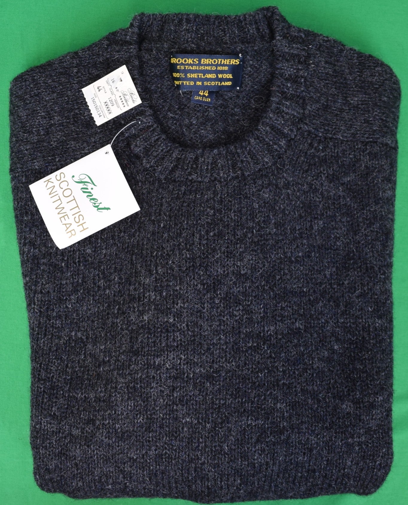 Brooks Brothers Charcoal Grey Shetland Wool Crew Neck Knitted In Scotland Sz 44 (NWT)