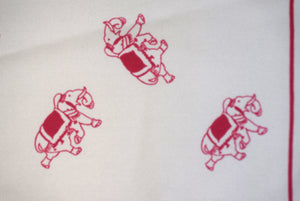 Charvet Paris White Silk Pocket Square w/ Pink Elephants Print