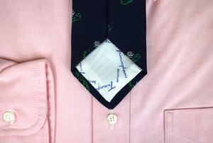 "Trimingham's Bermuda Navy Silk Tie w/ Green Island & Clipper Ship Print" (SOLD)