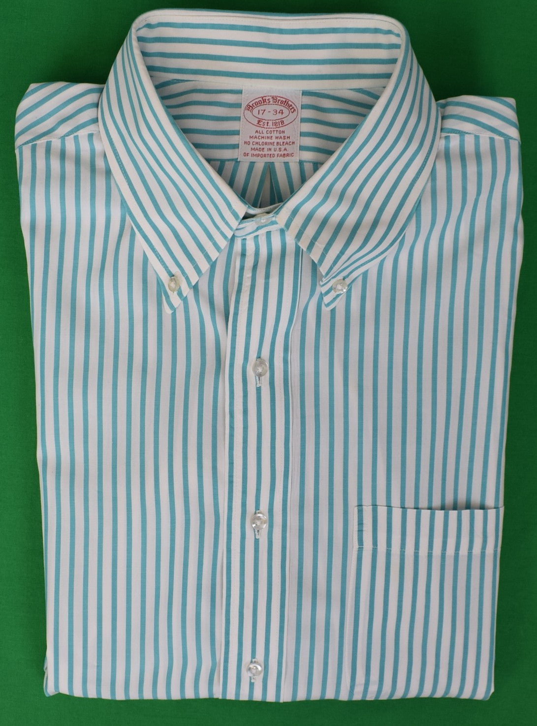 "Brooks Brothers Green Bengal Stripe L/S B/D Shirt" Sz 17-34