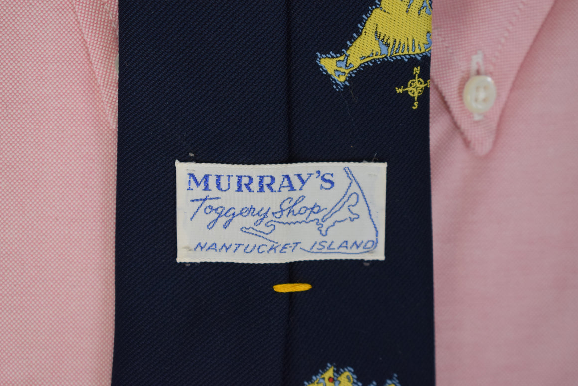 Murray's Toggery Shop Nantucket x Martha's Vineyard Yellow Map w/ Navy Poly Club Tie (NWOT)