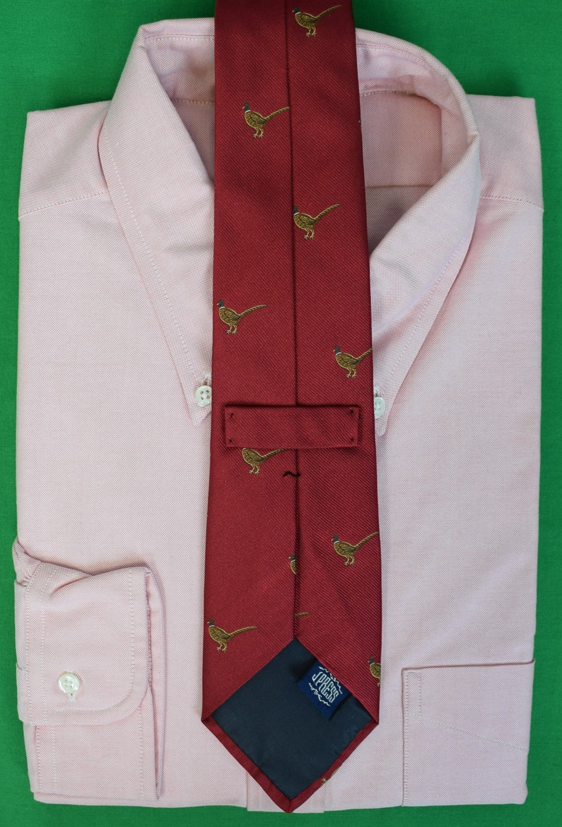 "J. Press Red Irish Silk Pheasant Print Club Tie"