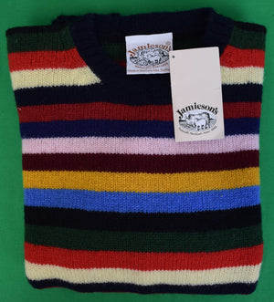 Jamieson's Of Scotland Multi Stripe Shetland Wool Crewneck Seater Sz XL (NWT)