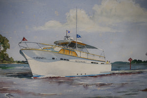 Motorboat Cruising Off The Eastern Shore Of Maryland 1964 Watercolor by John Moll