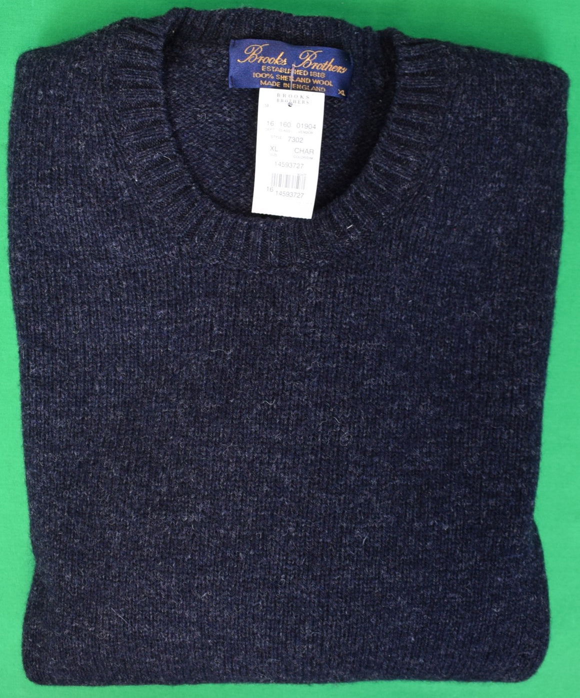 "Brooks Brothers Charcoal Grey Shetland Wool Crew Neck Sweater Made In England" Sz XL (NWT)