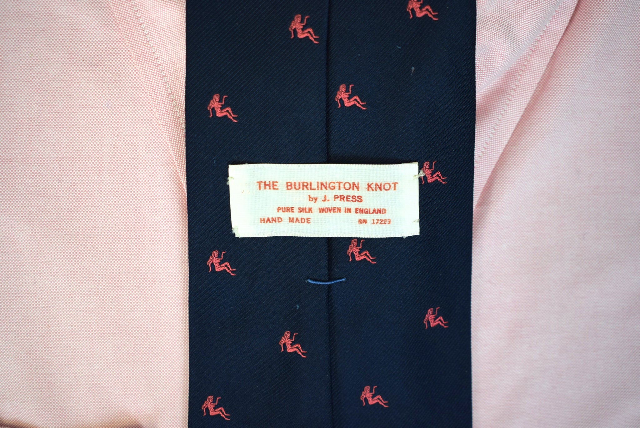 J. Press Burlington Knot Navy English Silk w/ Hot Pink Naked Lady Club Tie