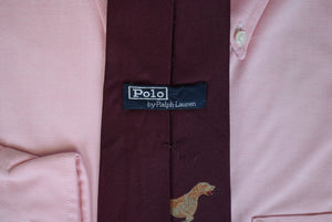 Polo Ralph Lauren Burgundy Silk Tie w/ Jacquard Cloaked Huntsman w/ Retrievers & Mallards In Flight