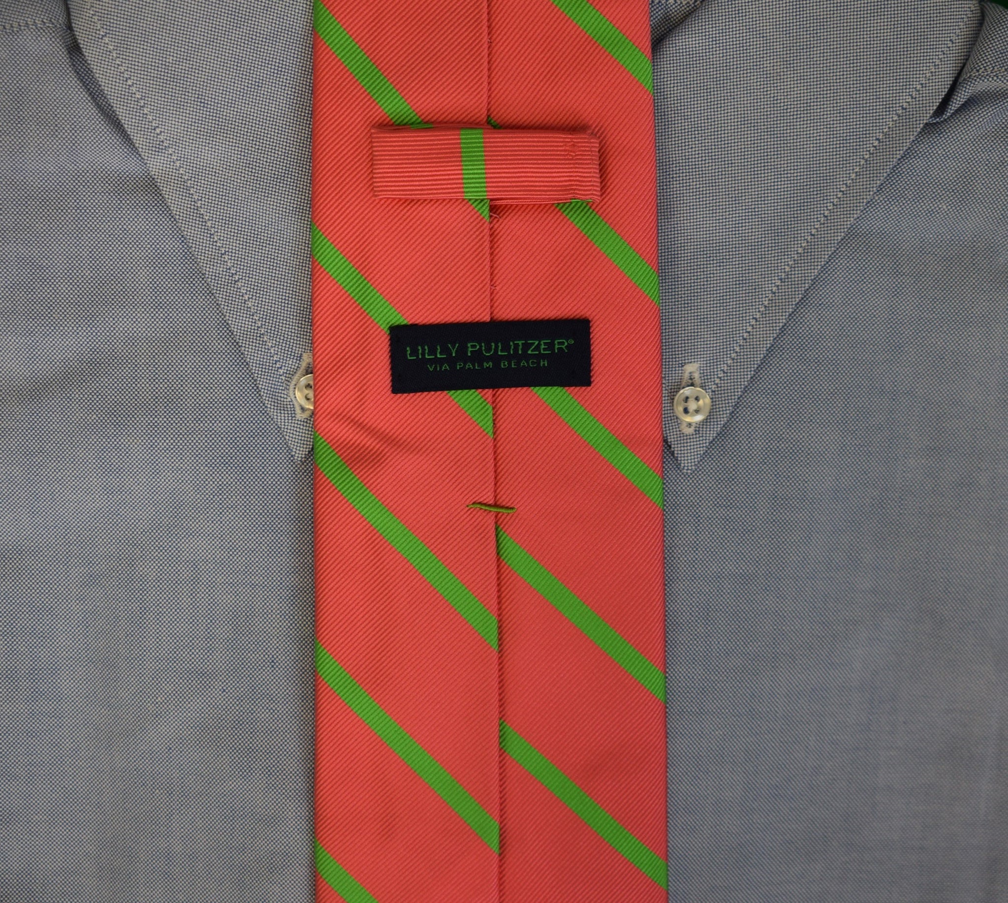 Lilly Pulitzer Pink w/ Lime Green Repp Stripe Silk Club Tie (LNWOT)
