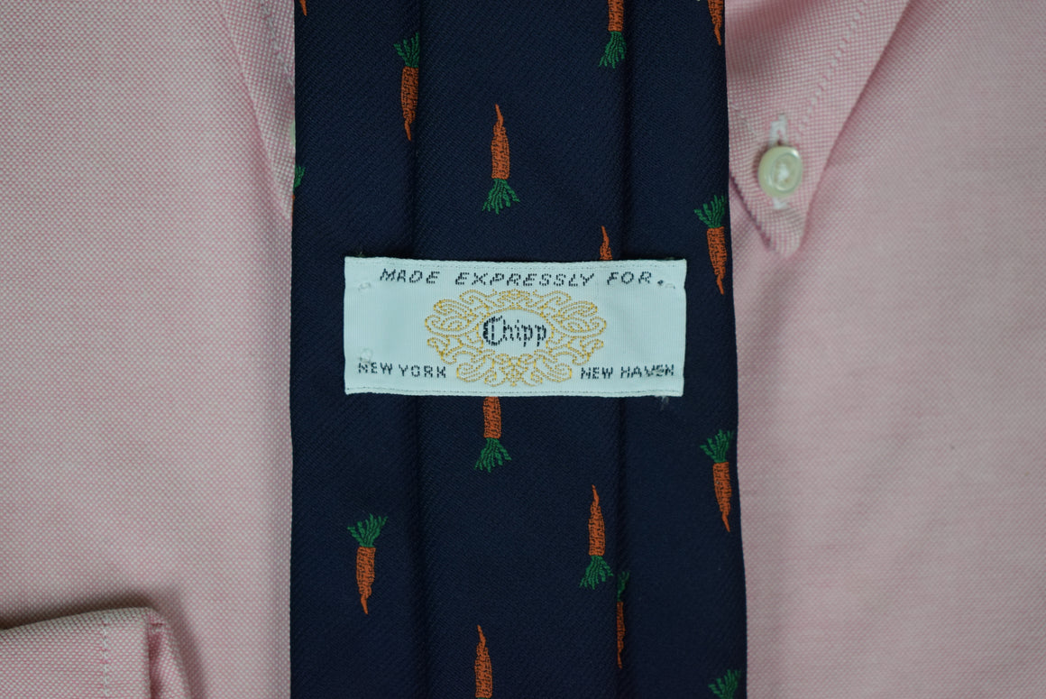 "Chipp Carrots w/ Rabbit Print Navy Poly Tie"