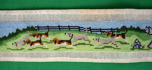 "Hand-Needlepoint Fox-Hunt Scene Finished Canvas" (SOLD)