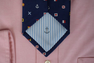 Kiel James Patrick Navy Signal Flag/ Anchor Print Woven Silk Tie