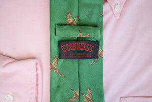O'Connell's Green Silk Tie w/ Camel Pheasant Print (NWOT)