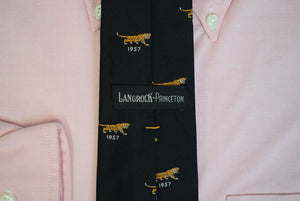 "Princeton 1957 Alumni Reunion x Langrock Black Silk Tie w/ Orange Tiger Print"