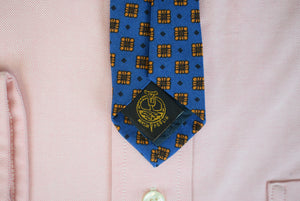 O'Connell's x Atkinsons Royal Irish Poplin  Wool/ Silk Tie w/ Blue w/ Gold Foulard Print (NWOT)
