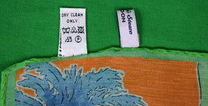 "Seaward & Stearn Orange Cotton/ Silk w/ Lime/ Royal Palm Tree Print Pocket Square" (SOLD)