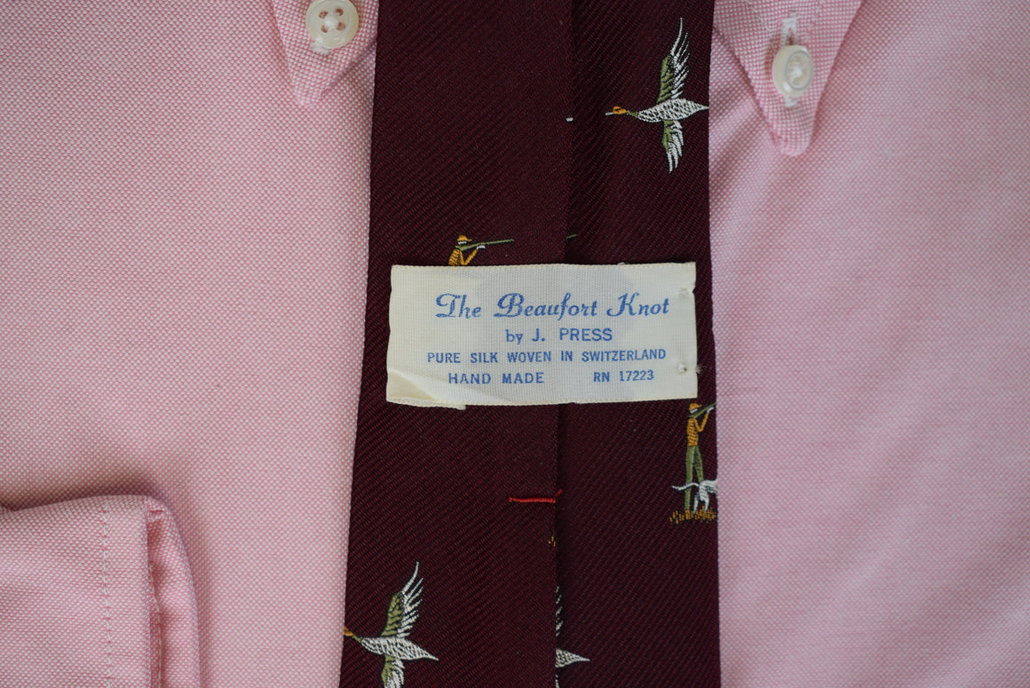 J. Press The Beaufort Knot Burgundy Silk Duck Hunter Club Tie