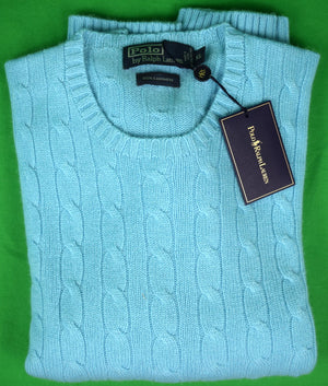 Polo Ralph Lauren Turq Blue Cashmere Cable Crewneck Sweater Sz XL (New w/ RL Tag)