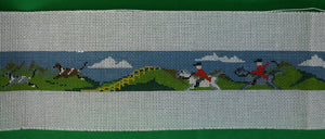 Hand-Painted Needlepoint Fox-Hunt Scene Canvas Belt