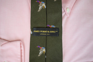 James Purdey & Sons Olive English Silk w/ Mallard Print Club Print Tie