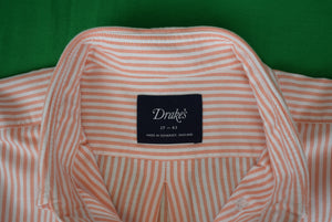 "Drake's London Orange Ticking Stripe Oxford Cloth Button-Down Shirt" Sz 17- 34