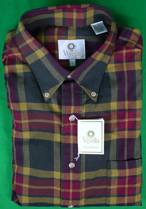 Viyella Cotton/ Wool Green/ Burgundy Plaid B/D Sport Shirt Sz L (New w/ Tag)