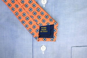 "Polo Ralph Lauren Orange Sorbet w/ Blue Floret Print Italian Silk Tie"