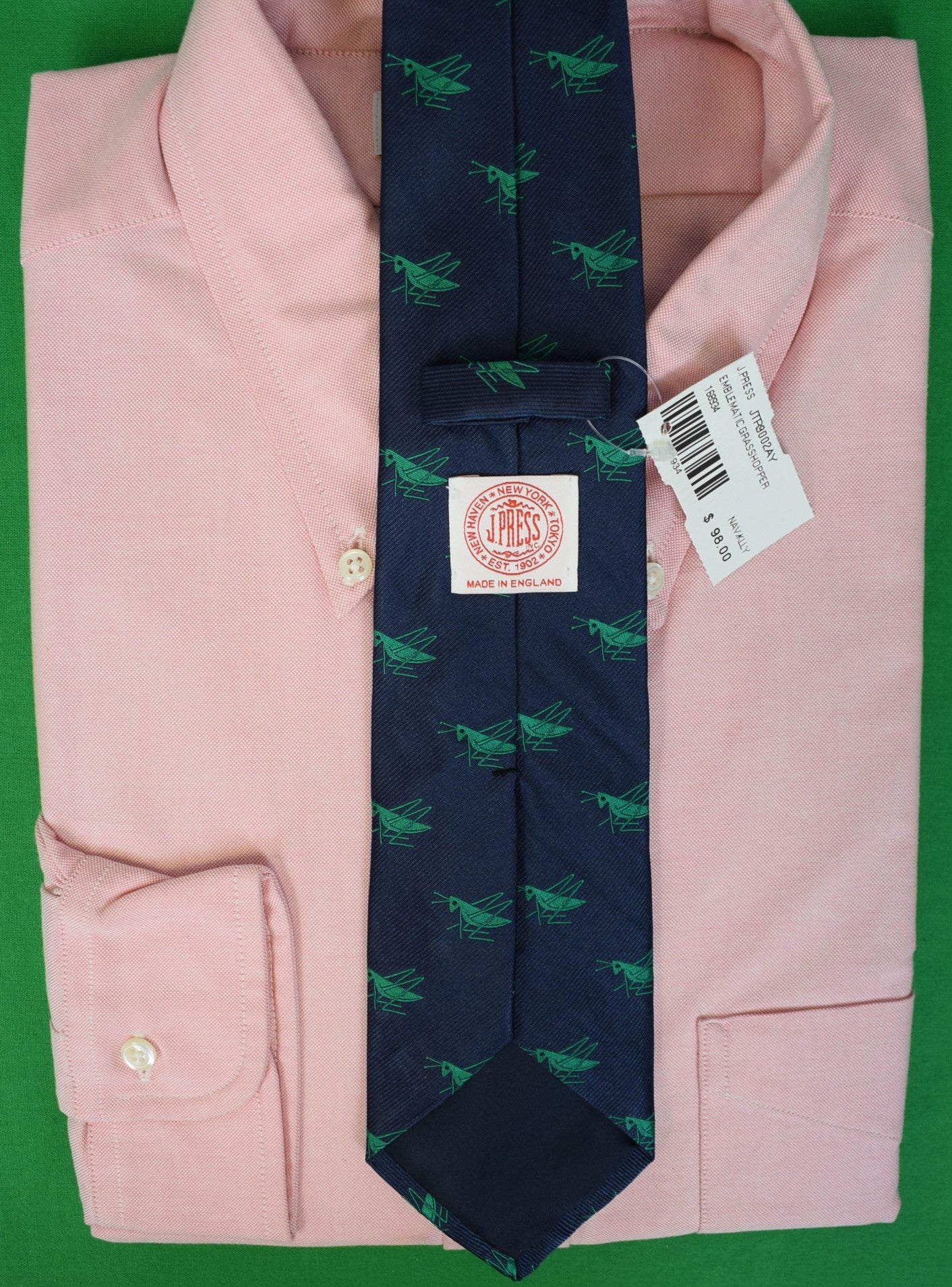 J. Press Made-in-England Navy with Kelly Grasshoppers Club Tie (NWT)