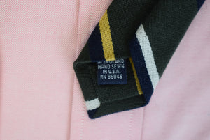 "O'Connell's Wool & Silk Necktie - Repp Stripe Olive w/ Navy & Yellow" (NWOT)