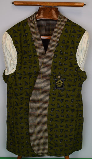 "Chipp Houndstooth Tweed Sport Jacket w/ Olive Green Fish Print Lining" Sz 43R