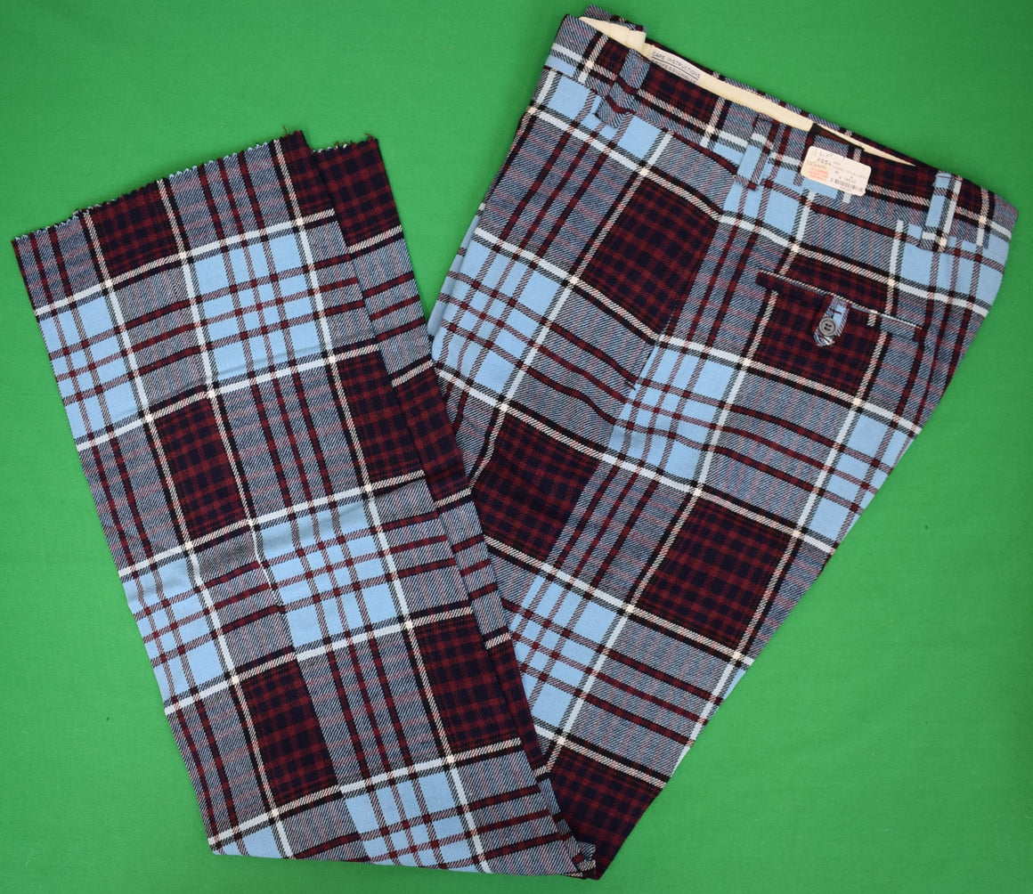 "O'Connell's Vintage Blue/ Maroon/ White Plaid Flannel Trousers" Sz 35 (NOS)