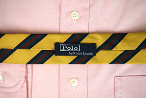 "Polo Ralph Lauren Gold w/ Navy/ Burg/ Green Repp Stripe Italian Silk Tie"