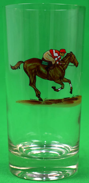 Set x 9 Hand-Painted Jockey/ Racehorse Highball Glasses