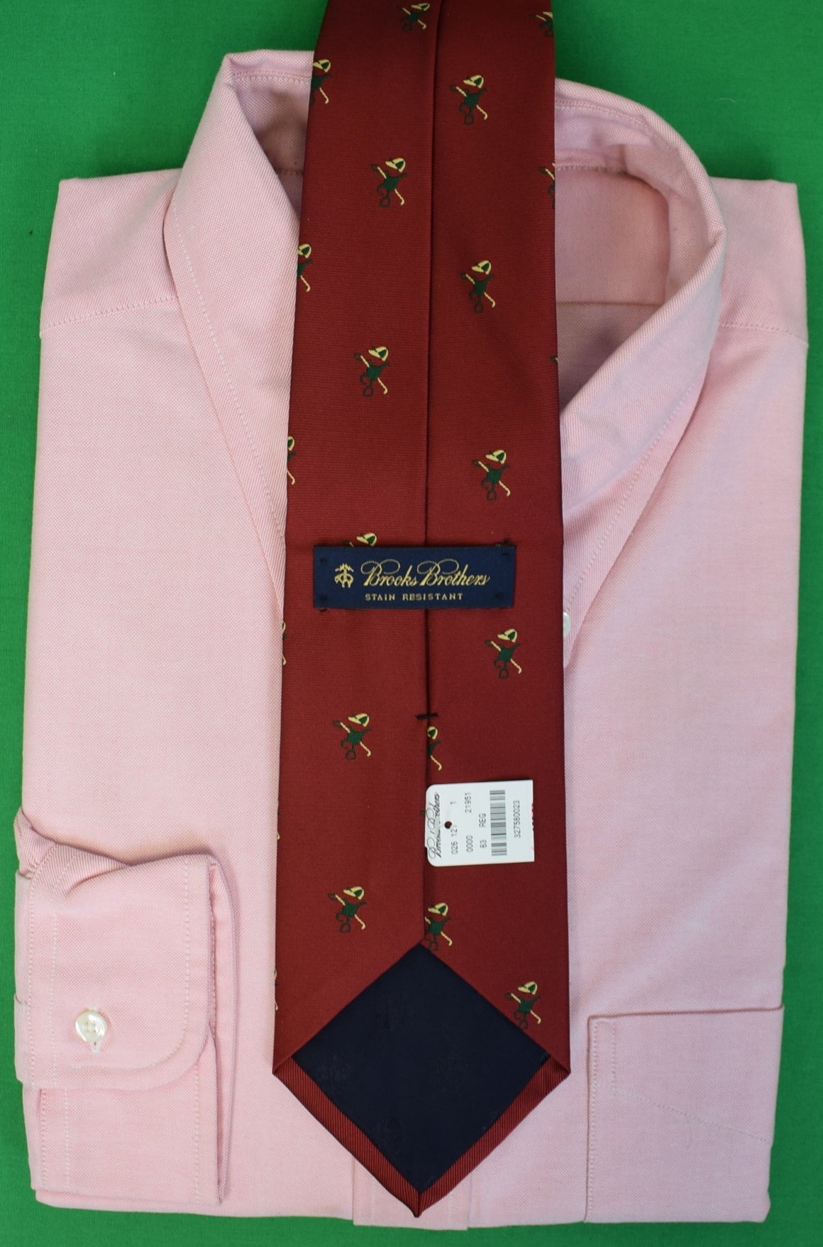 "Brooks Brothers Burgundy English Silk w/ Jockey Cap/ Saddle & Riding Crop Print Club Tie" (NWT)