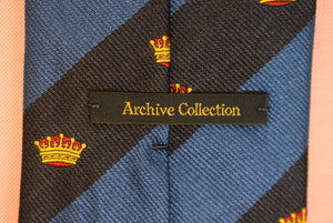 "Drake's Royal/ Navy Stripe w/ Coronet Motif Silk Tie Made In England" (NWT)