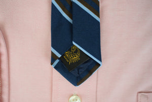 "J. Press Navy/ Burg/ Blue/ Silk/ Wool Irish Poplin Repp Stripe Tie"